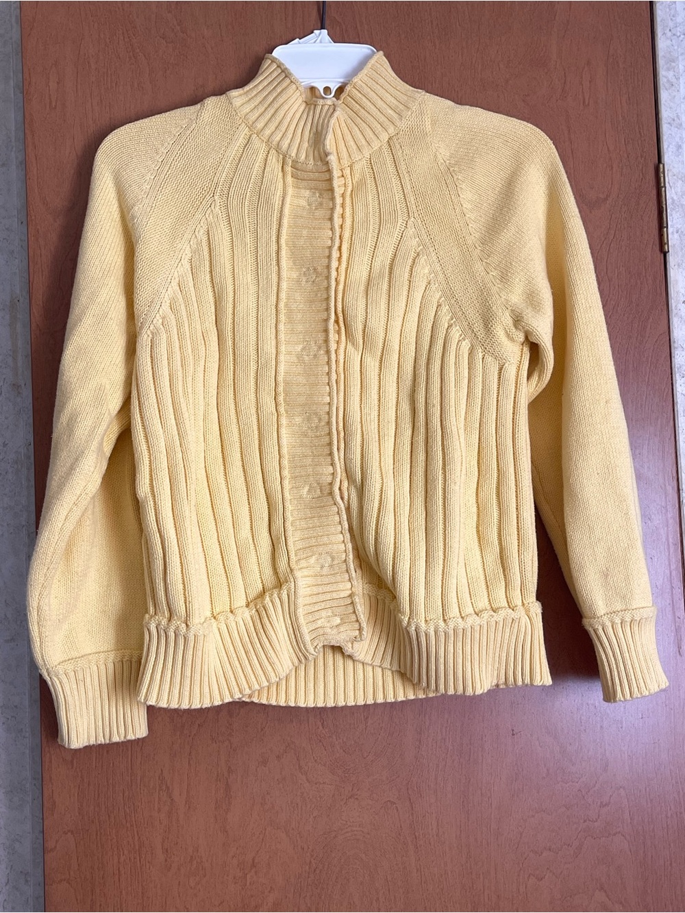 Coldwater Creek Butter Yellow Ribbed Knit Cardigan Sweater Size M